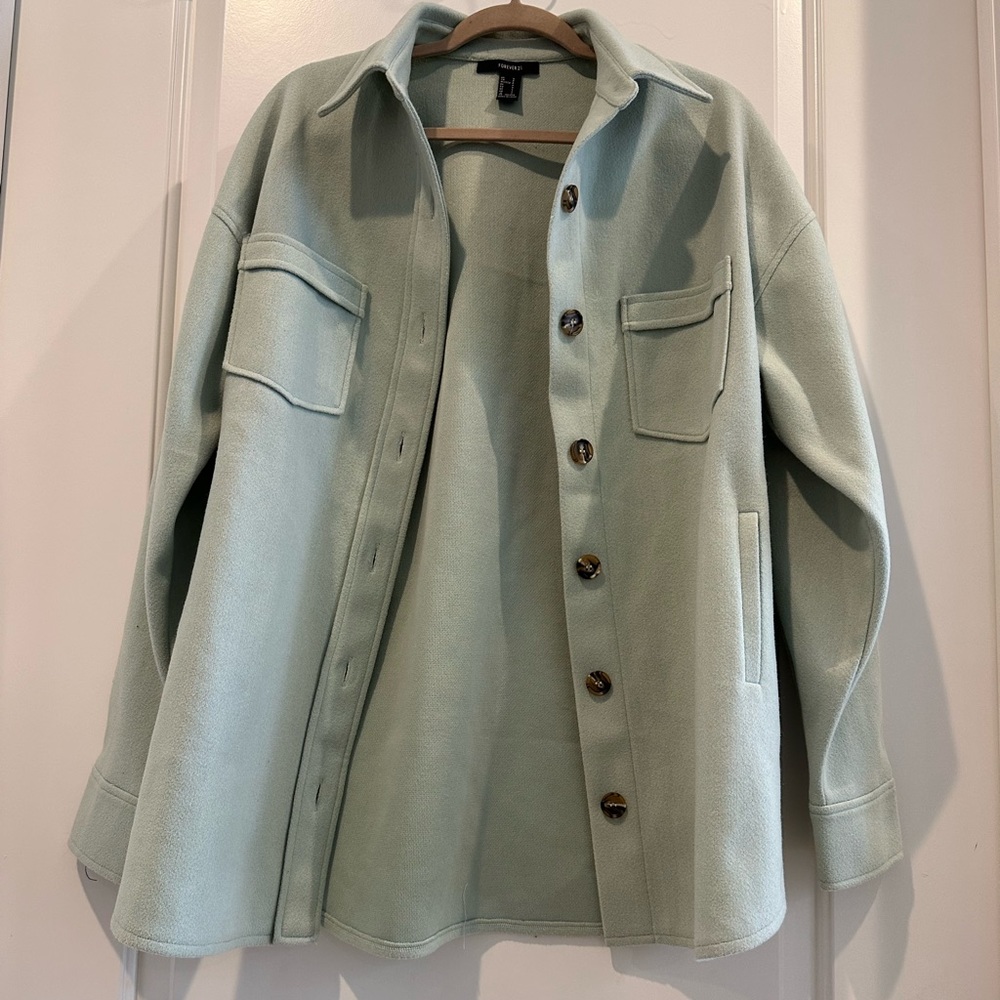 Drop shoulder button front shacket size S color sage